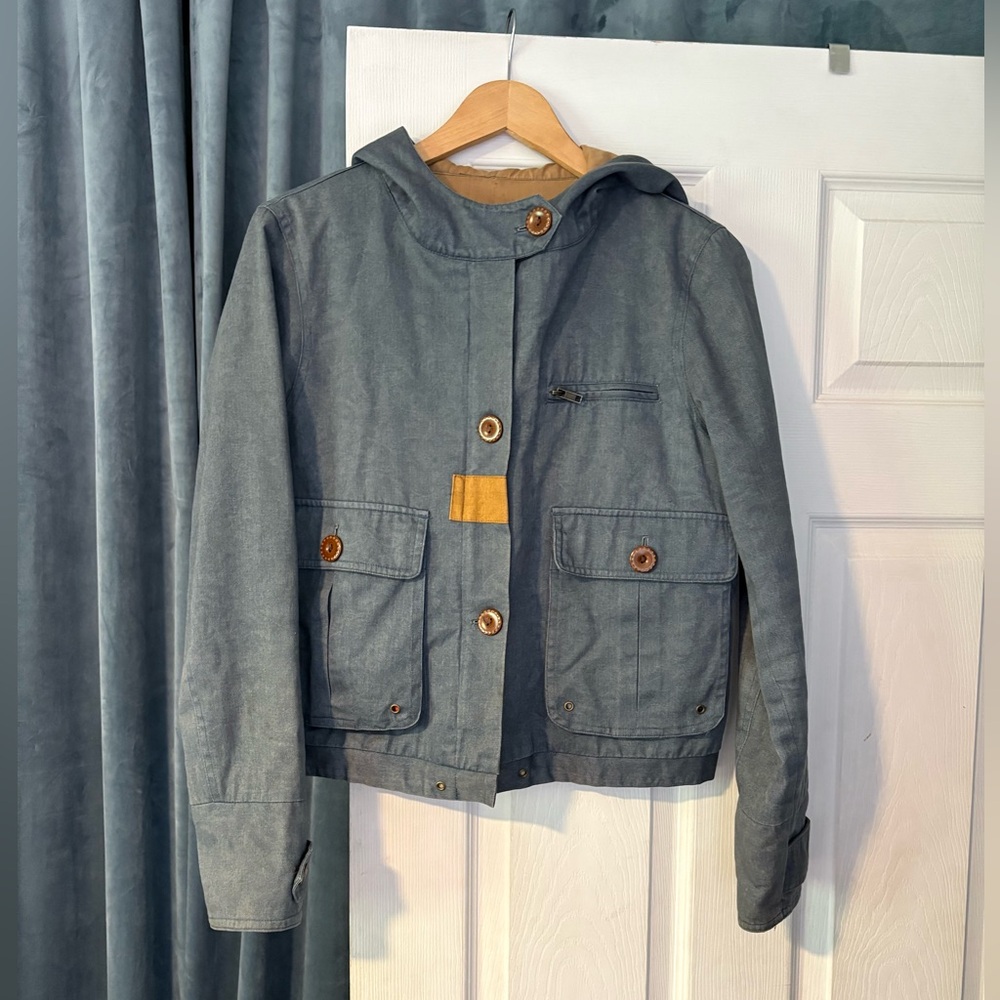 Le Mont St. Michel French Blue Workwear/Utility Jacket with Hood